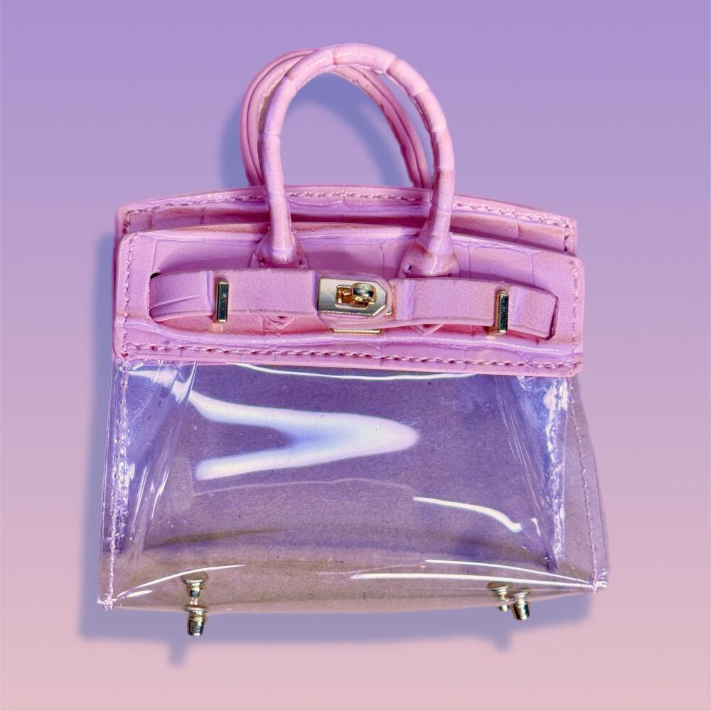 Mini Pink Bag Charm Clear Fashion Doll Keychain Headphone Case Purse Top Handle